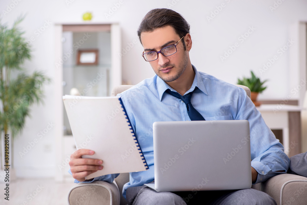 Tired businessman employee working from home Tired businessman employee working from home