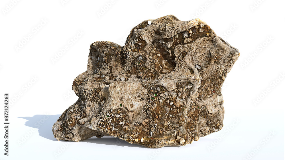 unusual rough rock isolated on white background
