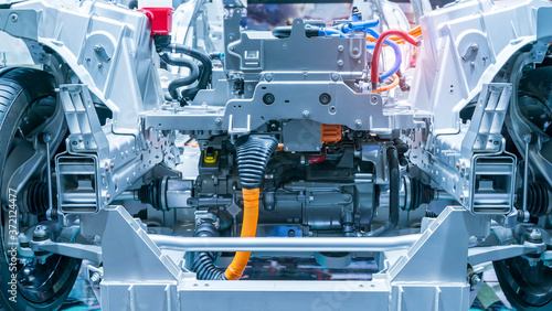 Fotografie Electric car lithium battery pack and power connections
