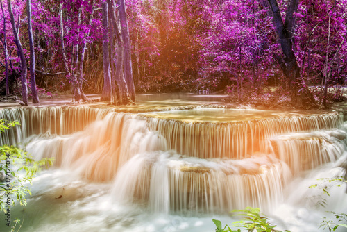 beautiful waterfall, forest background, landscape 
