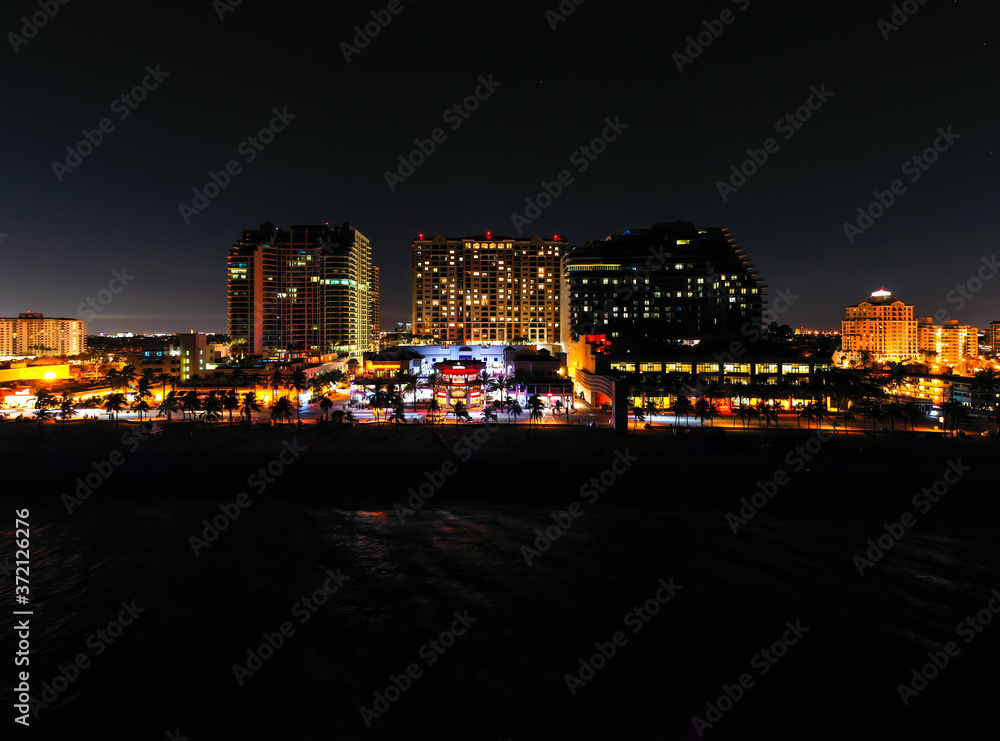 Aerial night photo Fort Lauderdale Beach Florida coastal lights