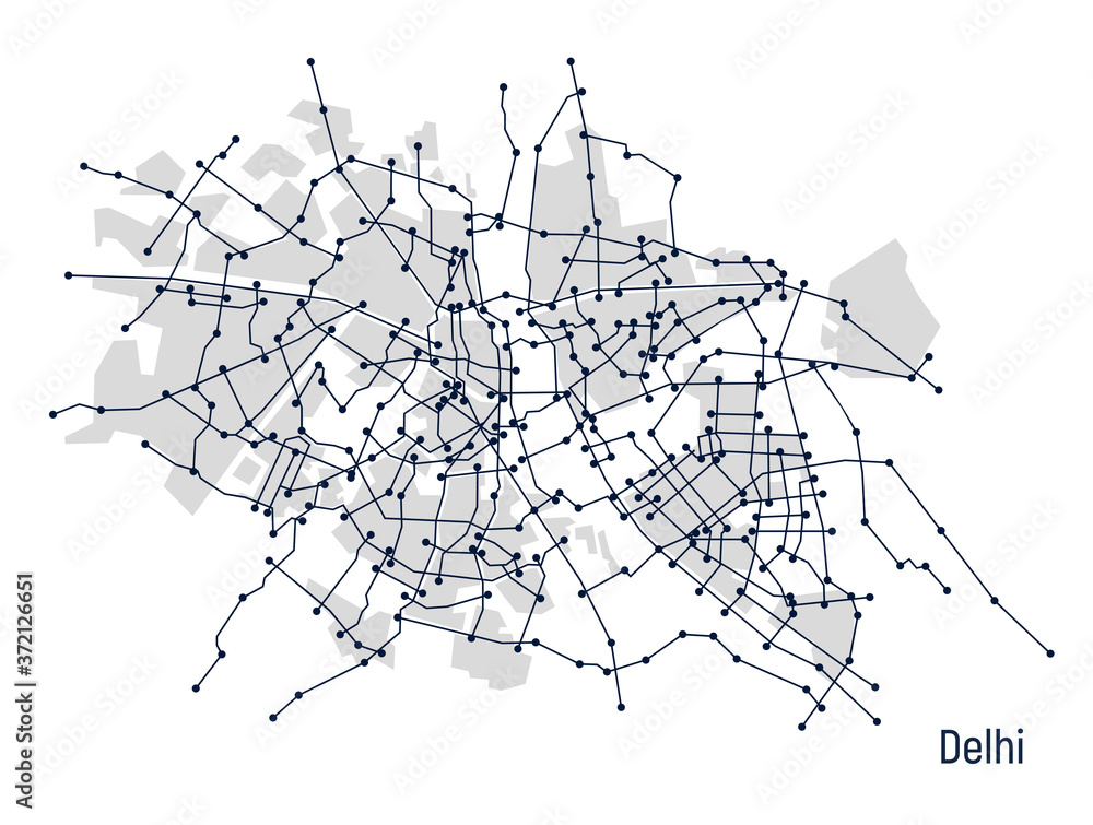 Digital city. Plan of the city Delhi in the form of an electronic scheme. Stylized linear drawing. Vector graphics Digital city. Plan of the city Delhi in the form of an electronic scheme. Stylized linear drawing. Vector graphics
