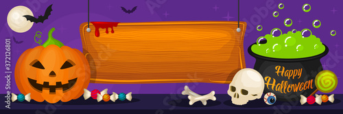 Halloween background banner with pumpkin and halloween decoration