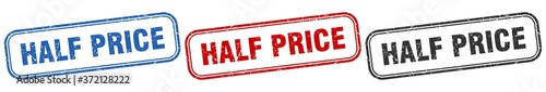 half price square isolated sign set. half price stamp