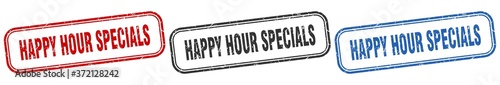 happy hour specials square isolated sign set. happy hour specials stamp