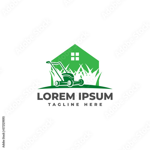 Lawn Mower Home Logo Vector Icon Illustration