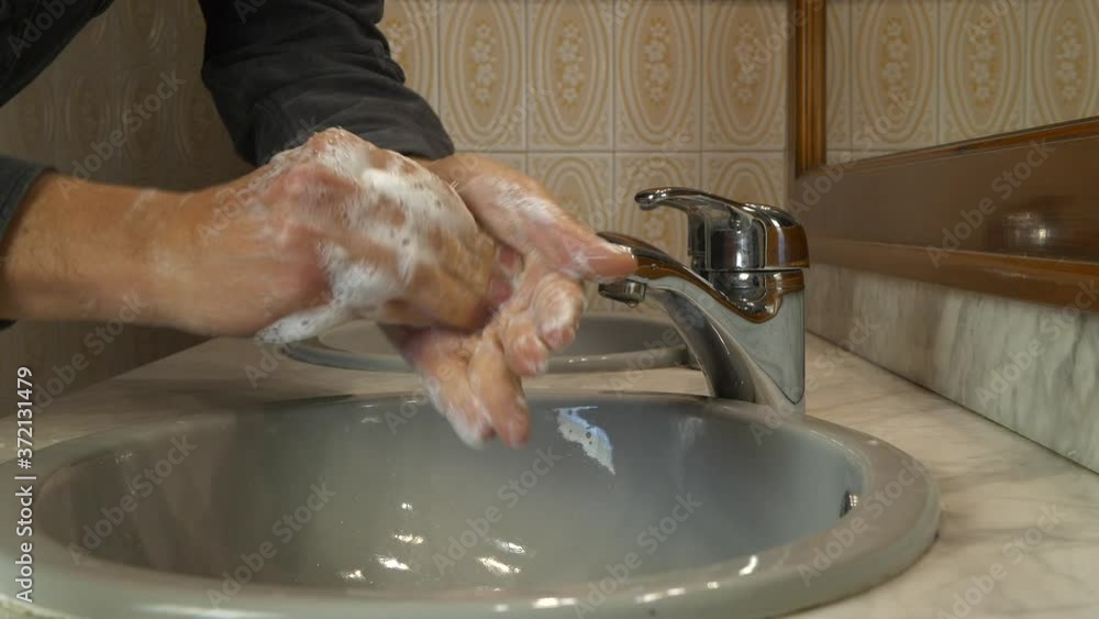 Washing hands with antibacterial foam soap, protection, pandemic prevention Washing hands with antibacterial foam soap, protection, pandemic prevention