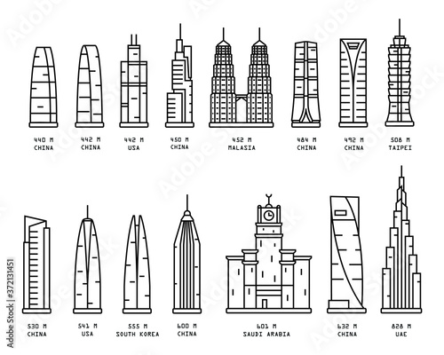 set of highest skyscraper thin icon isolated on white background, simple line icon for your work.