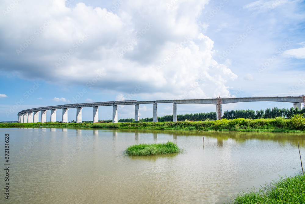 Nansha Port Railway Viaduct under construction in Nansha District, Guangzhou, China