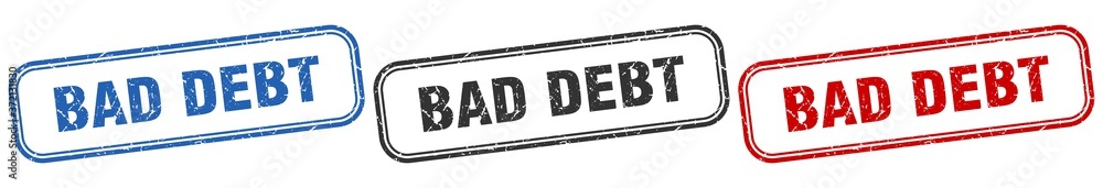 bad debt square isolated sign set. bad debt stamp