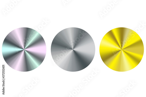 Gold silver metallic circles. Circles with a gradient. Metallic texture. Vector drawing. Stock image.
