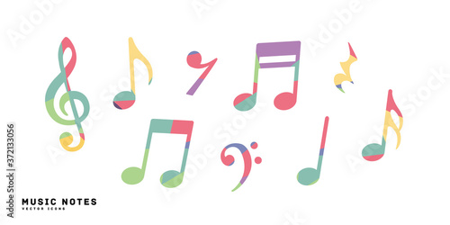Music notes icon vector illustration set colorful crystal texture