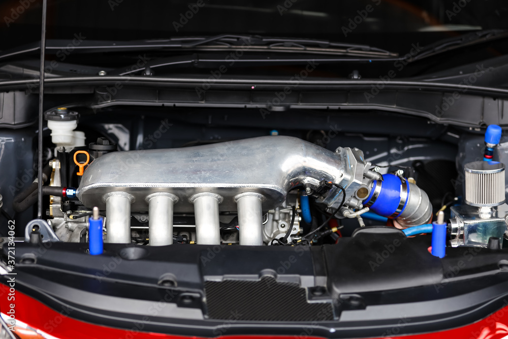 Obraz premium Details of car engine. Maintenance car. Selective focus and shollow of field.