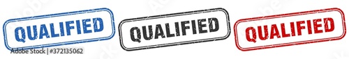 qualified square isolated sign set. qualified stamp