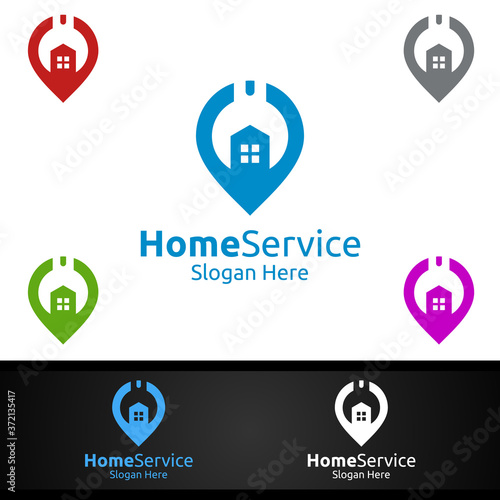 Pin Real Estate and Fix Home Repair Services Logo