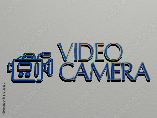 VIDEO CAMERA icon and text on the wall, 3D illustration for background and game