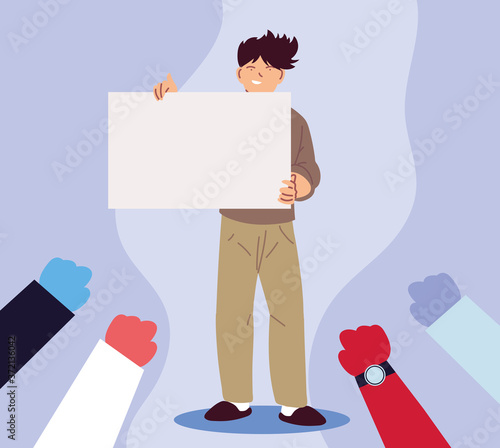 man in social protest with banner