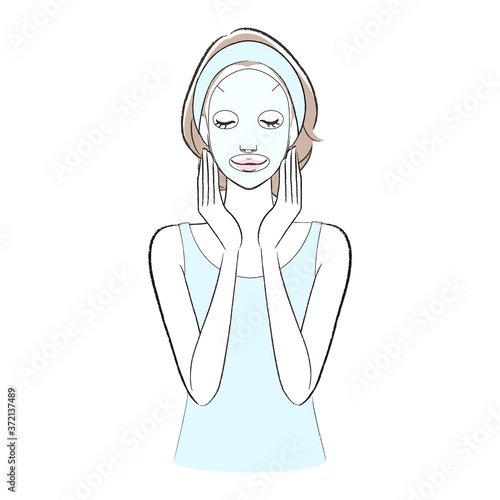 フェイスパックをする女性　美容コンセプトのためのイラスト