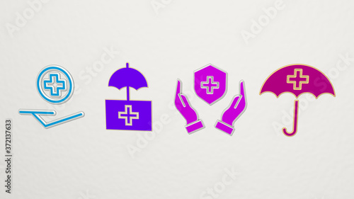 medical insurance 4 icons set, 3D illustration