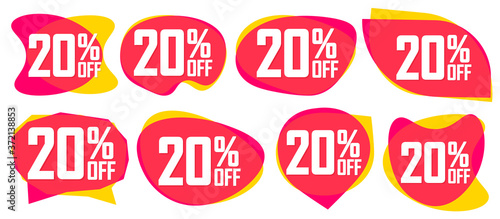 Set Sale 20% off bubble banners, discount tags design template, today offers, vector illustration