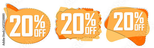 Set Sale 20% off bubble banners, discount tags design template, today offers, vector illustration