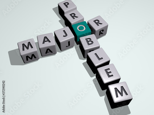 Fotografija major problem crossword by cubic dice letters, 3D illustration for editorial and