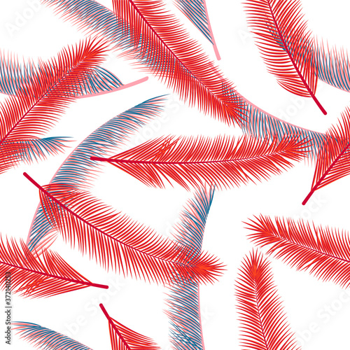 Natural feather fluff vector ornament. Multicolored fabric print. Tribal boho feather fluff fabric print seamless pattern.