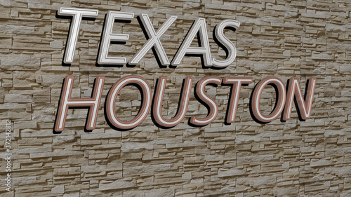 texas houston text on textured wall, 3D illustration for america and dallas