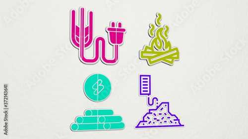 biomass colorful set of icons, 3D illustration for energy and background photo