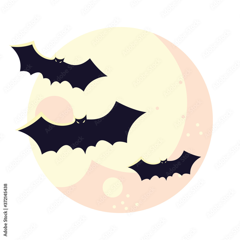 Halloween bats cartoons in front of moon vector design Halloween bats cartoons in front of moon vector design