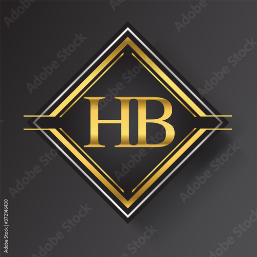 HB Letter logo in a square shape gold and silver colored geometric ornaments. Vector design template elements for your business or company identity.