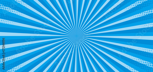 Pop art background, blue rays. Pattern raster illustration