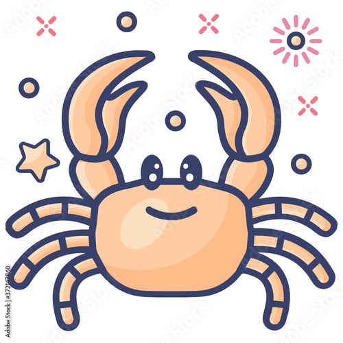 
Flat design of crab icon, seafood vector 
