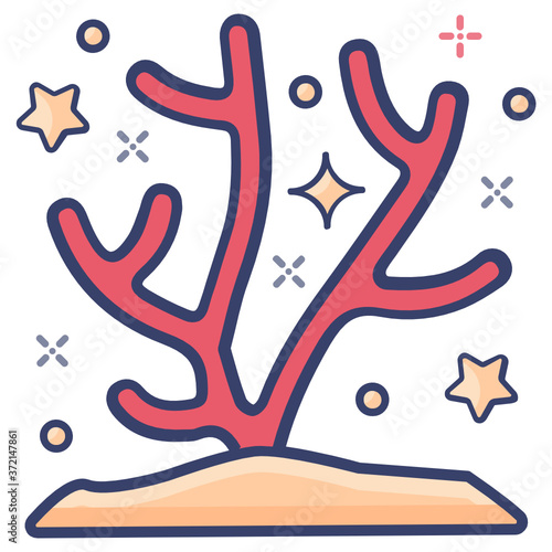 
Multicellular, marine algae icon of coral reef in flat design
