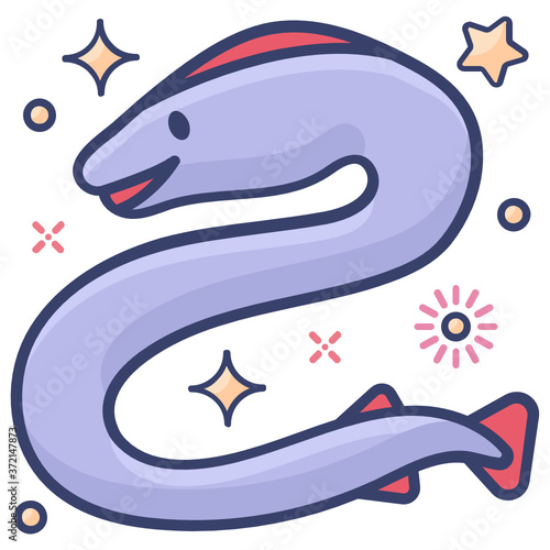 
Ray finned fish icon in flat design, eel fish vector 
