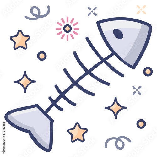 
Bony delicate structure of fish, icon of fish skeleton in flat design
