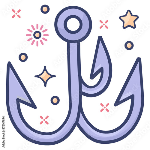 
A piece of metal used for catching fish, fishing hook icon
