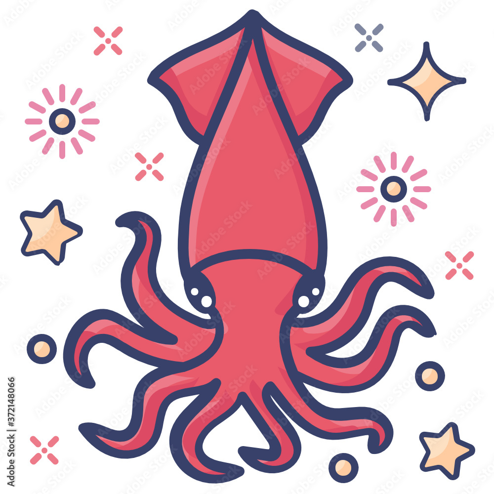 Obraz premiumElongated body cephalopod icon, flat design of squid 