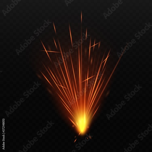 Fire sparks explosion or sparkler light realistic vector illustration isolated.