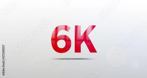6k, 6000. Particle Logo. Text Animation. Red Logotype on white grey background. Rotation and Slide. High quality 4k footage