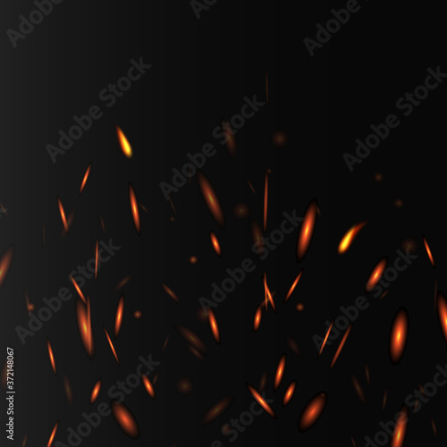 Glowing layout with fire sparkles and lights, realistic vector illustration.