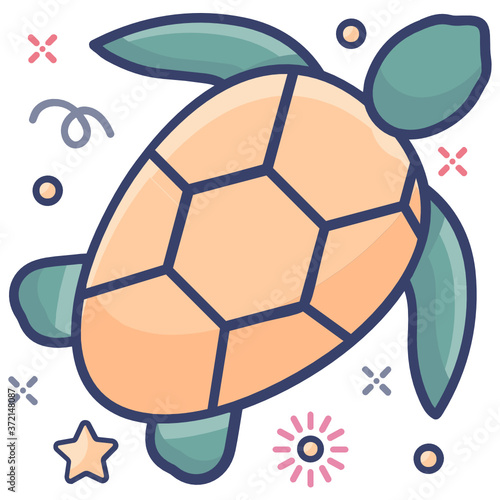 
Turtle icon, a large marine reptile with a bony or leathery shell and flippers, 
