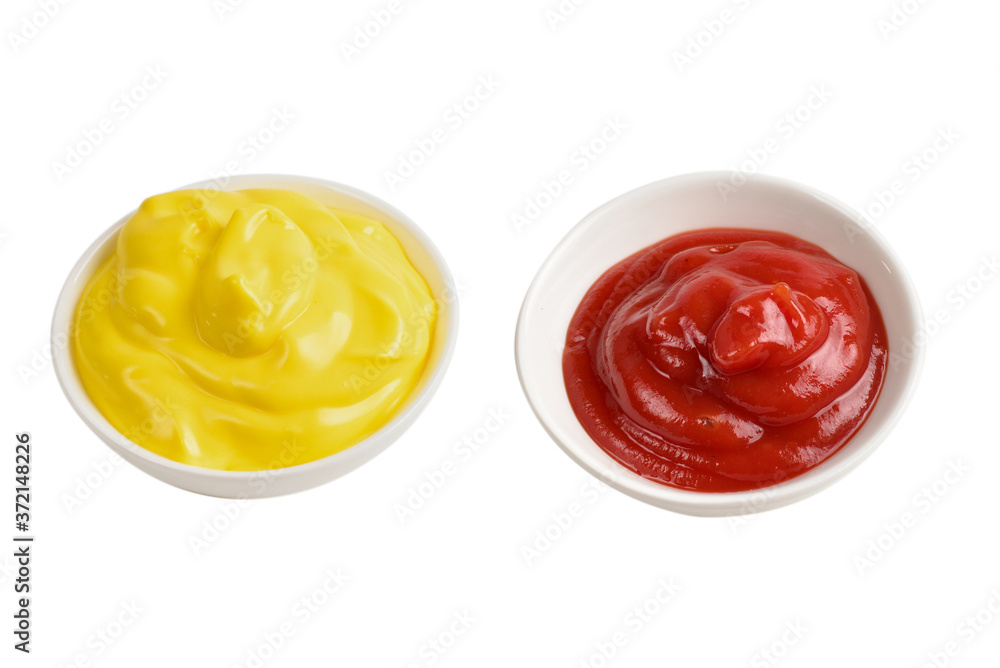 Ketchup in white plate on white background. Ketchup in white plate on white background.