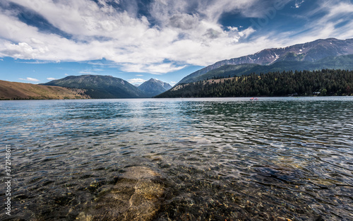 Fototapeta Naklejka Na Ścianę i Meble -  Wide angle view of the Wallowa lake in Joseph, Oregon.