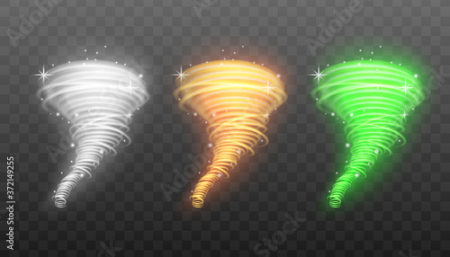 Magic light tornado swirl set isolated on white background