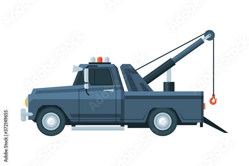 Tow Truck, Road Assistance and Evacuation Service Flat Vector Illustration
