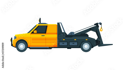 Yellow Tow Truck, Road Assistance and Evacuation Service Flat Vector Illustration