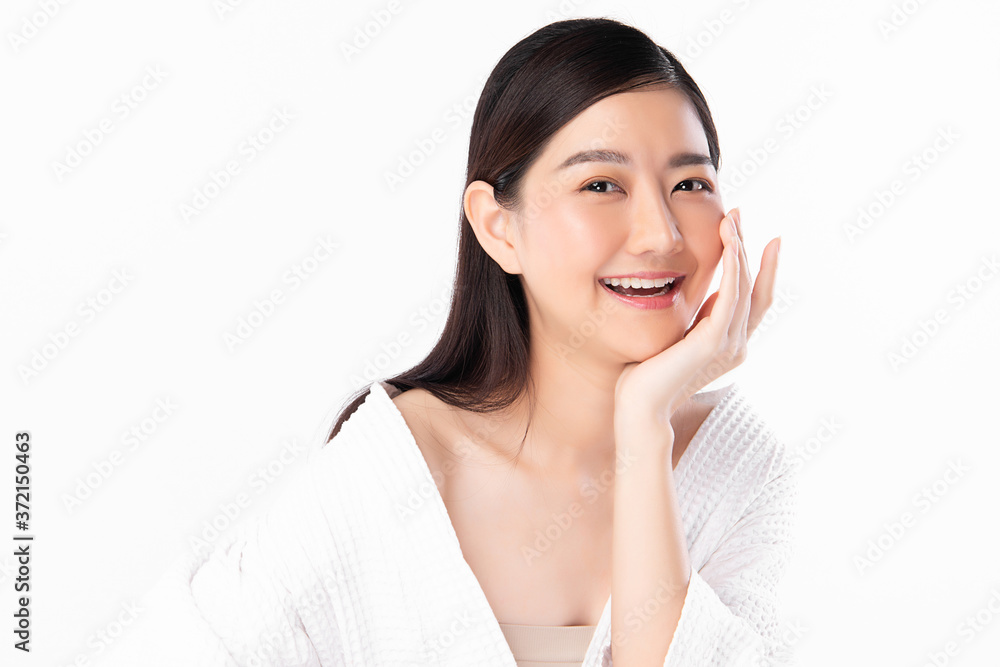Beautiful Young asian Woman with Clean Fresh Skin, on white background, Face care, Facial treatment, Cosmetology, beauty and spa, Asian women portrait Beautiful Young asian Woman with Clean Fresh Skin, on white background, Face care, Facial treatment, Cosmetology, beauty and spa, Asian women portrait