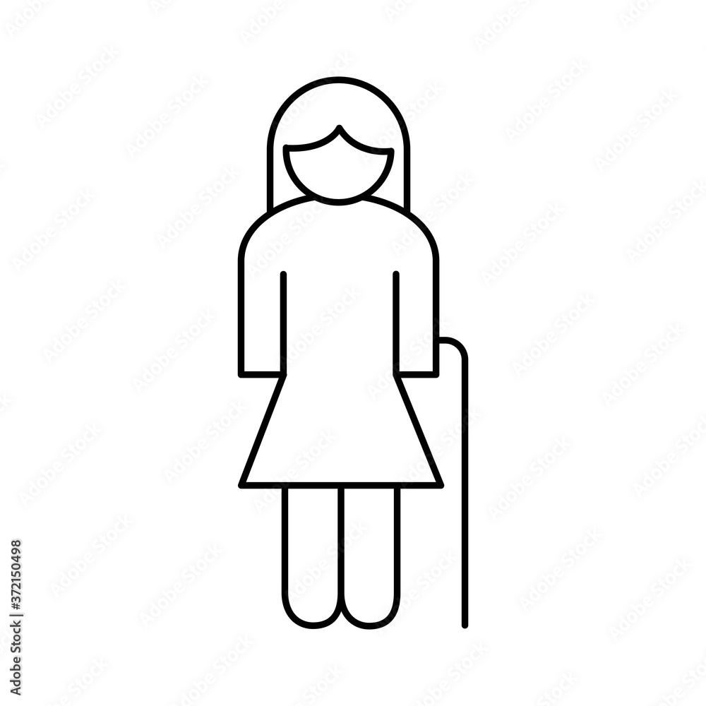 family grandmother figure with cane line style icon family grandmother figure with cane line style icon