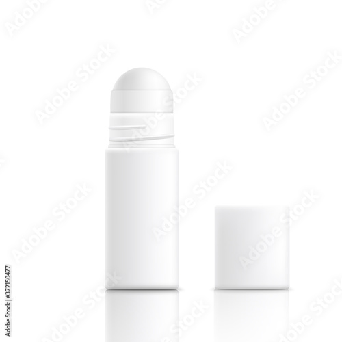 White roller deodorant bottle with open cap - blank realistic mockup